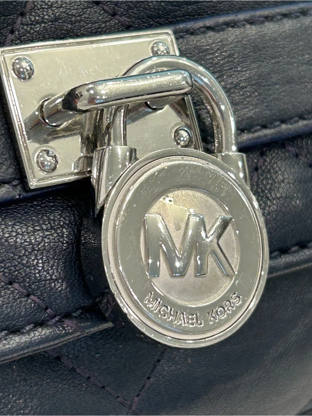 Michael Kors Black Quilted Shoulder Bag with Silver Chain